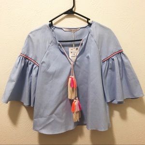 Light Blue Tasseled Blouse